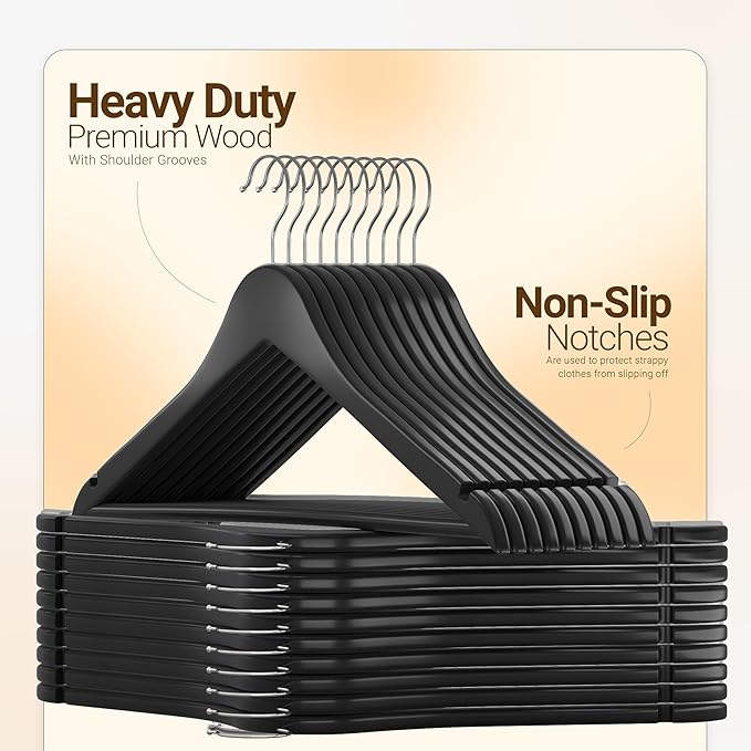 Utopia Home Premium Wooden Hangers 90 Pack - Durable & Slim Coat Hanger - Suit Hanger with 360-Degree Rotatable Hook - Wood Hangers with Shoulder Grooves (Black Color)