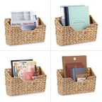 BTSKY Woven Hanging Magazine Holder, Water Hyacinth Magazine Basket, Wall Mounted Storage Basket for Books & Files, Wall File Organizer Magazine Rack with Handle for Home & Office - 13.2x2.8x8.9 Inch