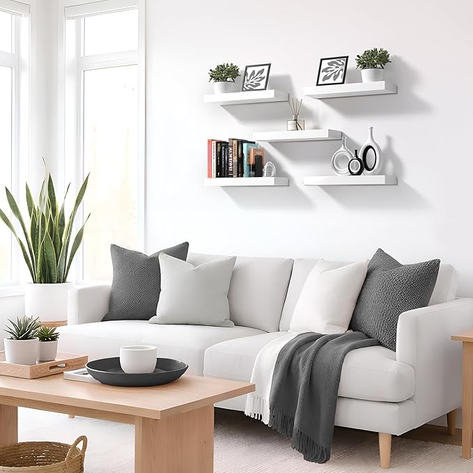 Sorbus Floating Shelves for Wall – 16 Inch Floating Shelf for Kitchen, Bedroom, Living Room, Bathroom, Home & Wall Decor - Mounted Bathroom Shelves with Invisible Brackets (White, 3 Pack)