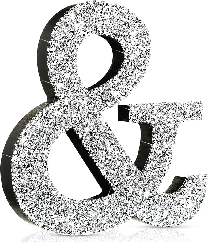 Qunclay 12'' Silver Crystal Diamond Bling Letters Crushed Diamond Decoration Wooden Glitter Letter with Screw and Hooks Rhinestone Gift for Wedding Y2k Mcbling Bedroom Wall Decor (Symbol)