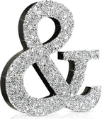 Qunclay 12'' Silver Crystal Diamond Bling Letters Crushed Diamond Decoration Wooden Glitter Letter with Screw and Hooks Rhinestone Gift for Wedding Y2k Mcbling Bedroom Wall Decor (Symbol)