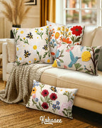 Embroidered Throw Pillow Cover 20x20 Inch - Spring Summer Boho Decorative Pillow Cover with Zipper for Living Room Couch Sofa Bed Aesthetic Design Flower Bee Cushion Pillowcase