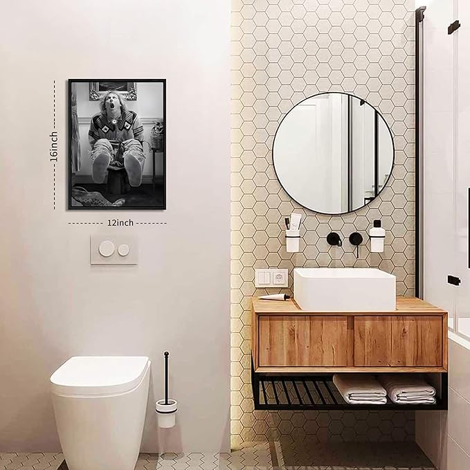 Funny Wall Art Set of 2 - Black Floating Frame Black and White Vintage Humor Bathroom Wall Decor, Dumb And Dumber Movie Posters Art, Bathroom Decor Canvas Wall Art 12x16 in