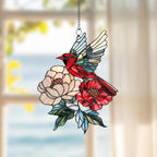 Cardinal Acrylic Suncatcher, Boho Suncatchers for Window Hanging Ornament, Stained Glass Effect Indoor Outdoor Garden Decor for Memorial, Gifts for Mother's Day, Mom, Grandma, Wife, Women