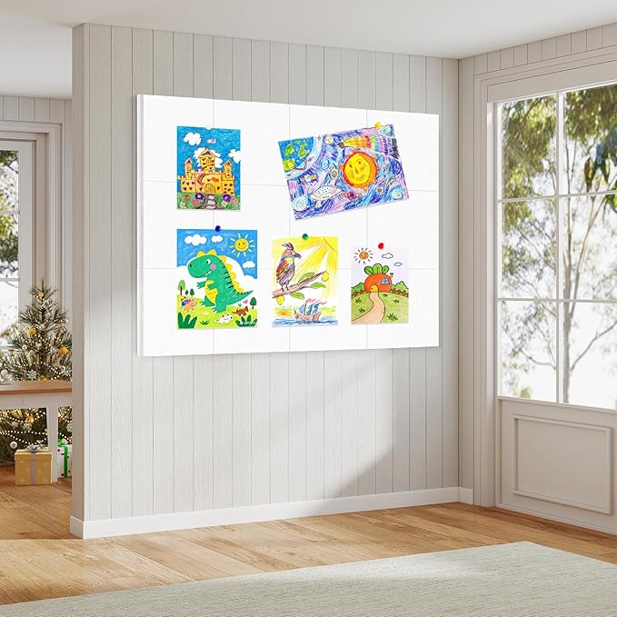 Large Cork Board for Walls 48"x36" |Cork Board Alternative| 12 Pack Felt Wall Tiles| White Bulletin Board with Removable Adhesive | Cork Boards Pinboard for Office Home Classroom,White