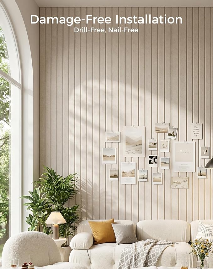 Aothia 12-Pack Felt Bulletin Board Tiles 48"x36", Modular Pin Board for Smooth Walls, Cork Board Alternative for Notes & Photos, 0.35" Thick, 70 Adhesive Tabs & 40 Pins, Oatmeal