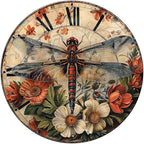 Dragonfly And Flower Metal Sign Vintage Tin Sign Round Sign Aluminum Sign for Farmhouse Kitchen Outdoor Outside Home Backyard Wall Decor 8 Inch