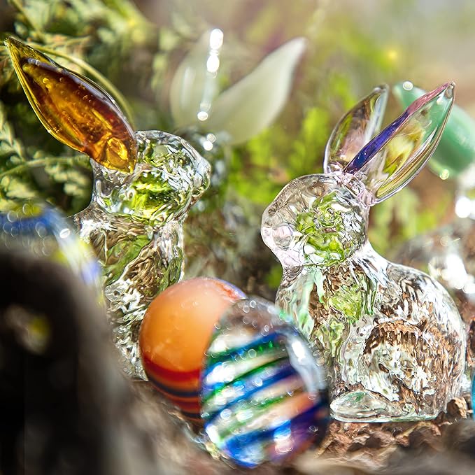 H&D HYALINE & DORA Crystal Easter Bunny Figurines, Spring Easter Rabbit Decor Statue, Crystal Clear Animal Sculpture Centerpiece Table Home Decoration, Pack of 4