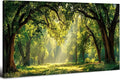 Green Forest Wall Art Panoramic Woodland Landscape Canvas Pictures Nature Wall Decor Sunrise Sunlight Trees Scenery Poster Living Room Bedroom Office Hallway Cabin Lodge Home Decoration 29.53x 57.87"