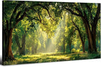 Green Forest Wall Art Panoramic Woodland Landscape Canvas Pictures Nature Wall Decor Sunrise Sunlight Trees Scenery Poster Living Room Bedroom Office Hallway Cabin Lodge Home Decoration 29.53x 57.87"