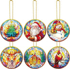 Vercraft 6 Pcs Christmas Tree Hanging Ornament Stained Glass Style Christmas Tree Decoration Xmas Round Window Hanging Art Santa Claus Acrylic Ornament Decorations Gifts (Retro)