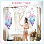Jetec 3 Pcs Dream Catcher Moon Sun Star Design Handmade Traditional Design Craft Ornament Wall Art Hanging Home Decoration Bedroom Wedding(Macaron Color)