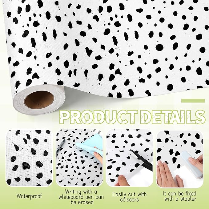 Hahafelt 1.3x39 ft Fabric Bulletin Board Roll Dalmatian Bulletin Board Spotted Dog Non-Woven Reusable Waterproof Erasable Wrinkle Resistant Fabric Roll for Background Decor DIY Craft