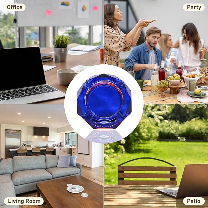 Coomin Crystal Glass Ashtray, Sparkly Cigar Cigarettes Ash Tray, Ashtrays for Smokers Indoor Office Home Desktop Tabletop, Unique Luxury Gifts for Men, Blue