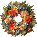WANNA-CUL 24 Inch Spring Hydrangea &Peony Wreaths for Front Door, Summer Fall Door Wreath with Orange Dahlia Flowers for Wedding or Indoor&Outdoor Decoration
