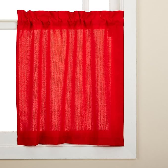 Sweet Home Collection Kitchen Window Tier, Swag, or Valance Curtain Treatment in Stylish and Unique Patterns and Designs for All Home Décor, 24", Ribcord Red