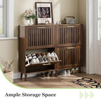 Shoe Cabinet, Shoe Storage Cabinet with Louvered 2 Flip Drawers, Narrow Shoe Cabinet Storage for Entryway, Freestanding Shoe Organizer Cabinet with Golden Handles, Slim Shoe Rack Cabinet (Walnut)