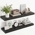 Acovy 36 Inch Floating Shelves, 36"x9.25"x1.5" Inch Deep Floating Shelves for Wall, Wooden Shelves for Bathroom, Bedroom, Living Room, Black, 2 Pieces