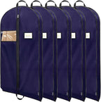 BALEINE 5PK Heavy Duty Garment Bag with Shoe Storage Travel Bag for Dresses, Suit, Coats Travel Essential (60", Blue)