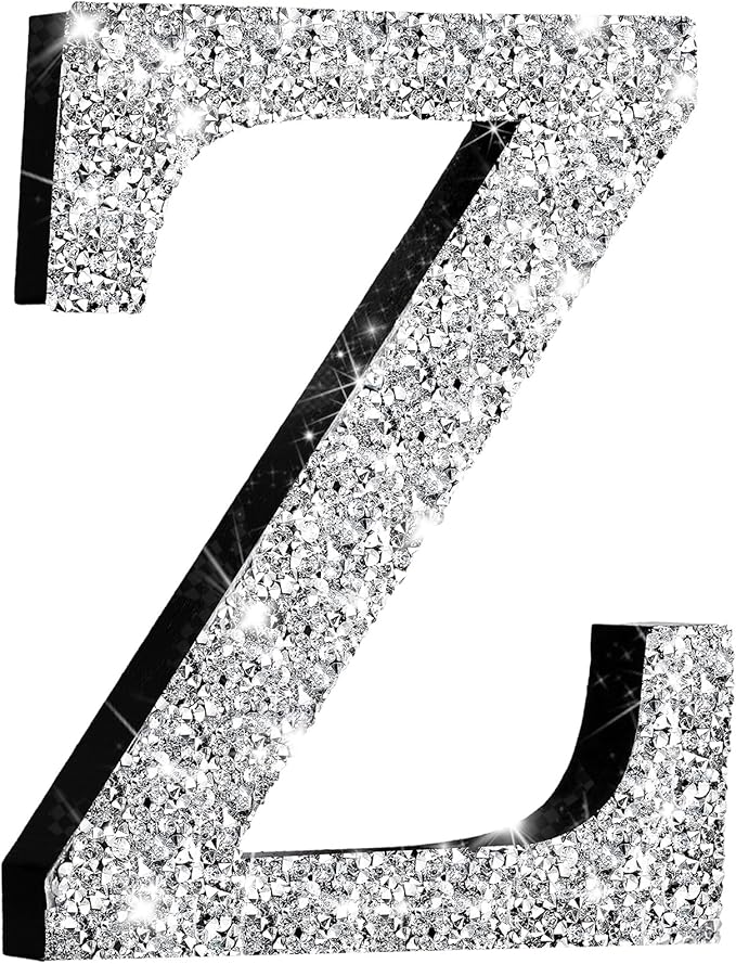 Qunclay 5.7" Silver Crystal Diamond Bling Letters Crushed Diamond Decoration Wooden Glitter Letter with Screw and Hooks Rhinestone Gift for Wedding Y2k Mcbling Bedroom Wall Decor (Letter Z)