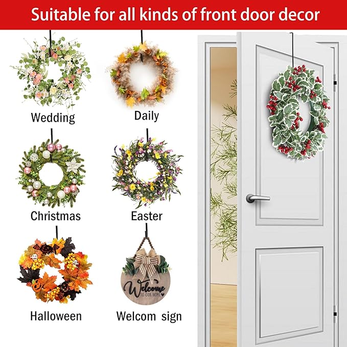 12 in Wreath Hanger White Wreath Hangers for Front Door Wreaths Hangers Hook Over The Door Hook for Christmas Wreaths Holder Decorative Halloween Easter Hanging Hooks Decor