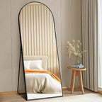 DUMOS 58"x19" Arched Full Length Mirror with Stand, Floor Standing Aluminum Frame, Shatter-Proof Nano Glass for Bedroom, Living Room, Cloakroom – Modern Simple Home Decor,Hanging or Leaning,Black
