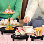 6PCS Wooden Risers for Display Wood Cake Stand for Party Round Food Risers for Buffet Wooden Holder Rustic Riser for Decor Tiered Tray Decor Home Kitchen (Black, 6 PCS (8”, 6”, 5”))