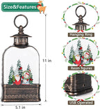 Christmas Snow Globe Decorations, Musical Glitter Gnome Lantern with 6H Timer, USB/Battery Powered Lighted Décor for Home, Tabletop, Gift Box