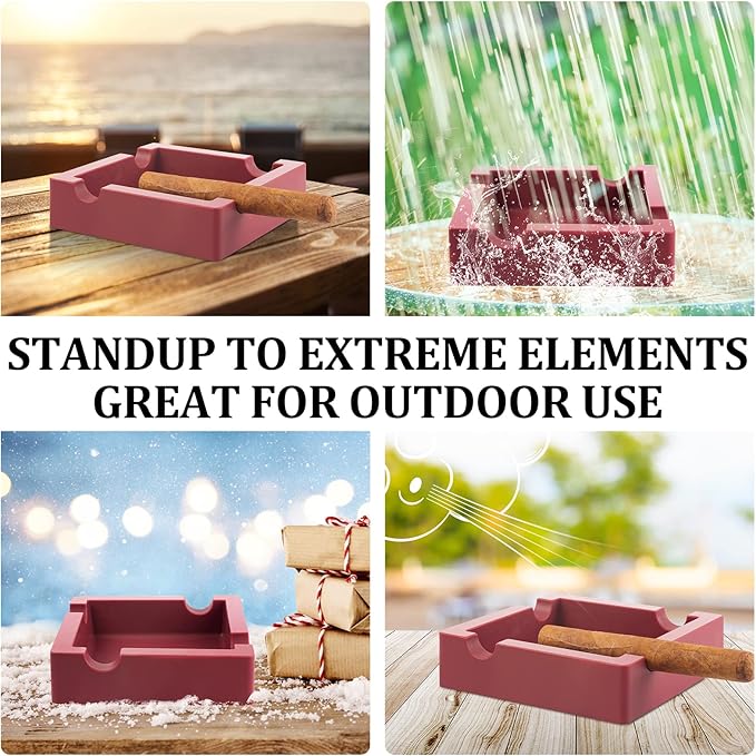 Cigar Ashtray,Large Cigar Ashtrays for Outdoors/Patio/Outside/Indoor,Unbreakable/Non-slip/Burn-resistant Silicone Outdoor Ashtray,Built with Extra Wide Holder (Red)