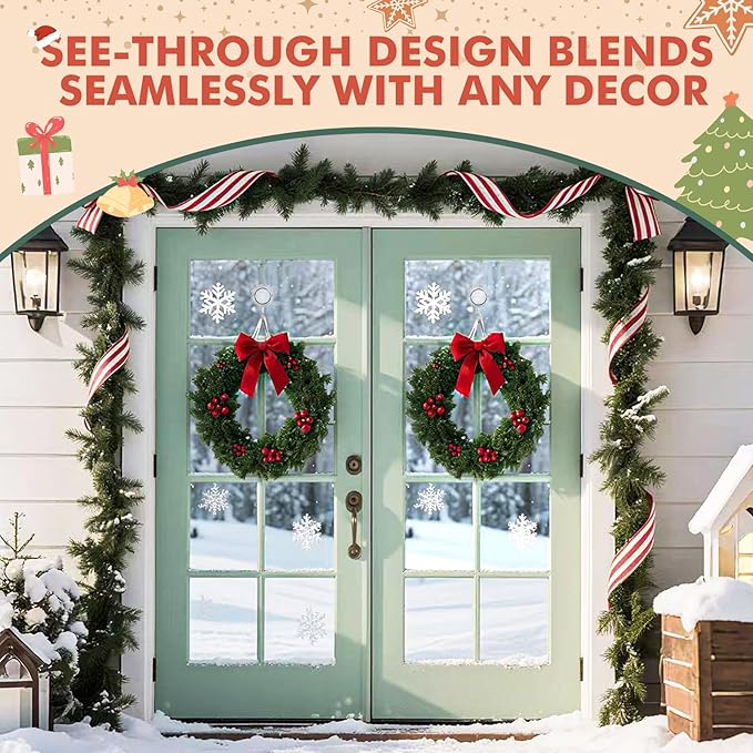 VIS'V Wreath Hanger, Large Twist Lock Suction Cup Wreath Hooks, Heavy Duty, 22 LB Capacity, Removable and Reusable, Round, Clear, 4 Pcs