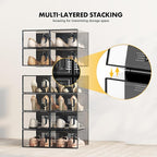 SEE SPRING XX-Large Shoe Storage Box Fit Size 13, Clear Plastic Stackable Shoe Organizer for Closet, Space Saving Sneaker Shoe Rack Containers Bins Holders for Entryway, Under Bed, 12 Pack Black