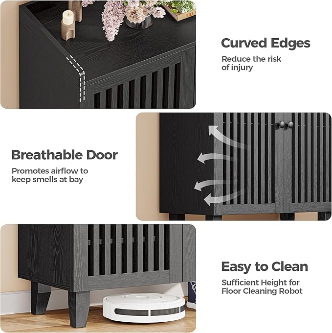 IRONCK Shoe Cabinet with Slatted Doors, 6-Tier Shoe Storage Cabinet with Adjustable Shelves, Wooden Shoe Rack Organizer for Entryway, Hallway, Closet, Living Room, Black