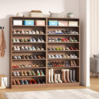 Tribesigns 2PCS Shoe Cabinet, 9 Tiers 40-45 Pairs Heavy Duty Wood Freestanding Shoe Storage Cabinet, 70.8'' Tall Shoe Cabinet with Open Storage for Entryway (Brown)