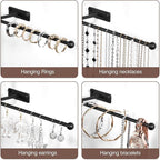 Wall Hanging Jewelry Organizer: 12.6'' Necklace Holder for Earring, Bracelet, Rings, Hairband, Glasses, Black 2-Pack, Screws Included