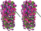 Artificial Fake Hanging Flowers Plants for Outdoor Decoration, 2PCS Faux Silk Morning Glory Long Vines Stems UV Resistant Look Real for Spring Summer Outside Home Porch Patio(Violet Red Purple)