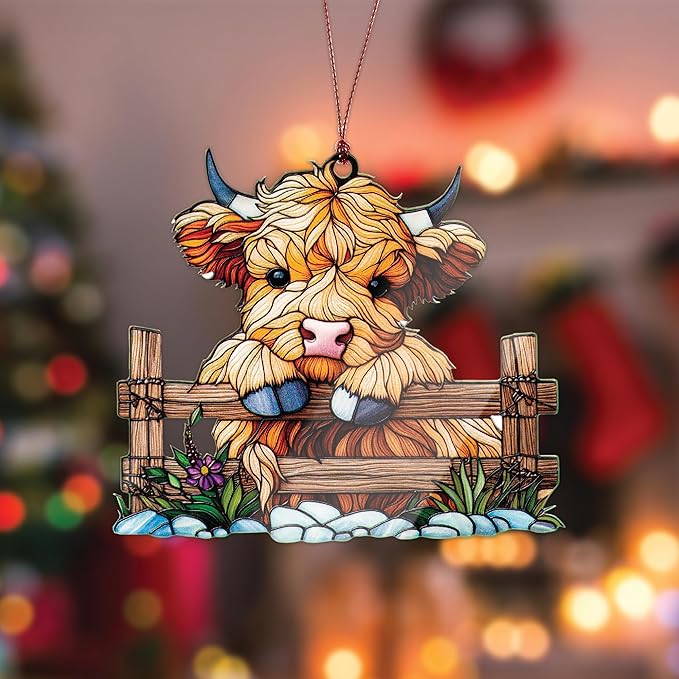 Highland Cow Christmas Ornament 2025, Highland Cow Decor, Highland Cow Gifts for Women Men, Farmhouse Tree Ornament, Farm Animal Gifts, Hanging Ornaments for Rustic Tree, Christmas Ornament Decoration
