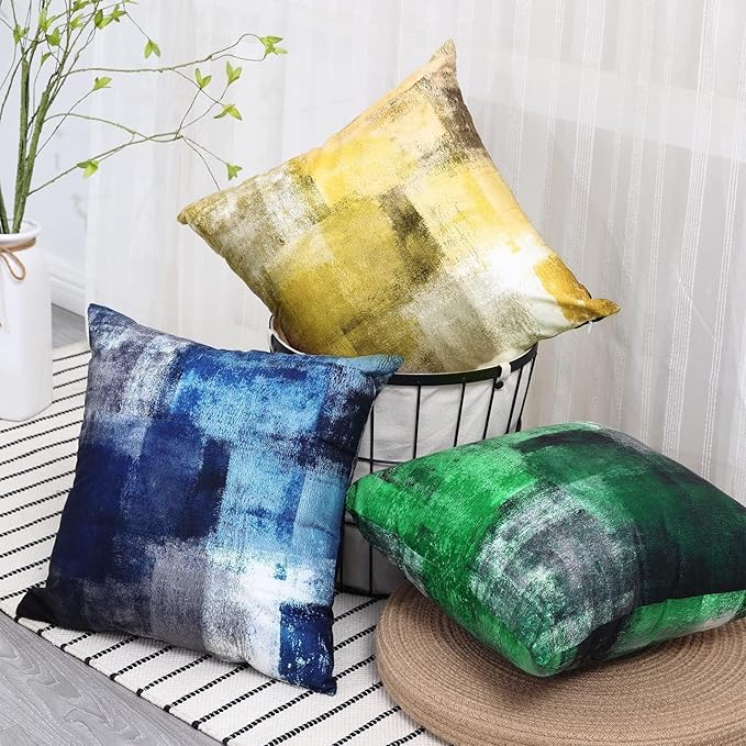 Grey Blue Abstract Art Artwork Pillow Cover, Gallery Modern Decorative Throw Pillows Cushion Cover for Bedroom Sofa Living Room 24 x 24 Inch Set of 2
