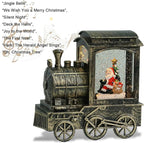 Music Snow Globe Train Lantern with Music and Timer, Battery Operated and USB Cable Santa Lighted Snow Globe Spinning Water Glitter (Bronze, USB Included)