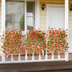 Artificial Hanging Flowers for Outdoors Spring Decoration, 2PCS Silk Fake Daisy Realistic Outdoor Flowers UV Resistant Porch Patio Window Yard Decor(Red)