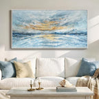 Large Framed Blue Gold Abstract Wall Art for Living Room, Horizontal Coastal Canvas Prints Paintings Artwork for Walls, Modern Ocean Landscape Pictures Wall Decor for Bedroom Dining Room Office 30x60