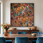 Large Framed Colorful Abstract Wall Art for Living Room, Oversized Square Modern Canvas Prints Paintings for Walls, Contemporary Orange Blue Pictures for Dining Bedroom Hallway Wall Decor 40x40 In