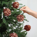 Jetec 8 Pieces Christmas Ornaments Glitter Christmas Tree Hanging Decoration Decorative Artificial Pine Cones Flowers Hanging Ornaments for Winter Wreath Holiday Decor(Brown Gold Color)