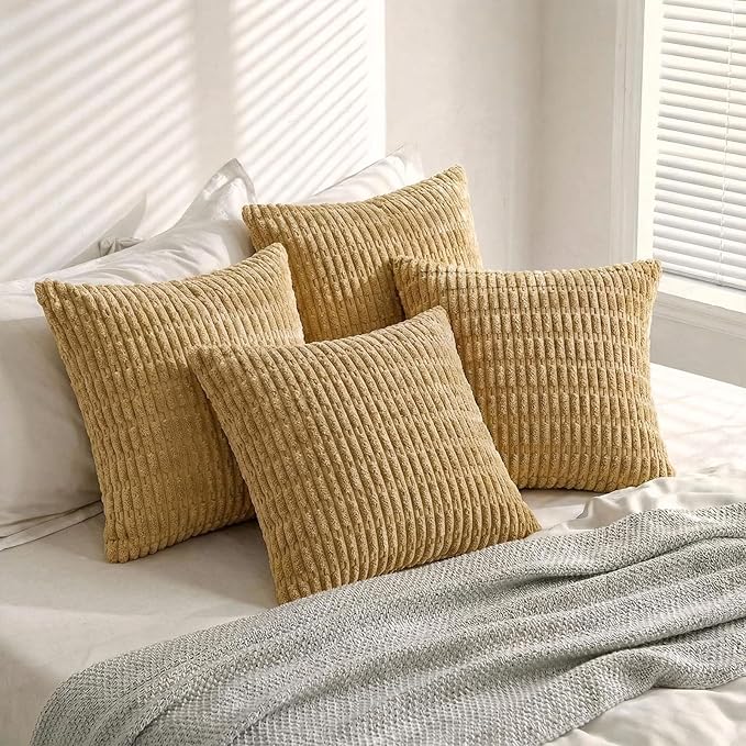 Fancy Homi 4 Packs Decorative Throw Pillow Covers for Living Room Couch Bed, Modern Farmhouse Boho Home Décor Accent Cushion Case, 16" x 16", Mustard Yellow