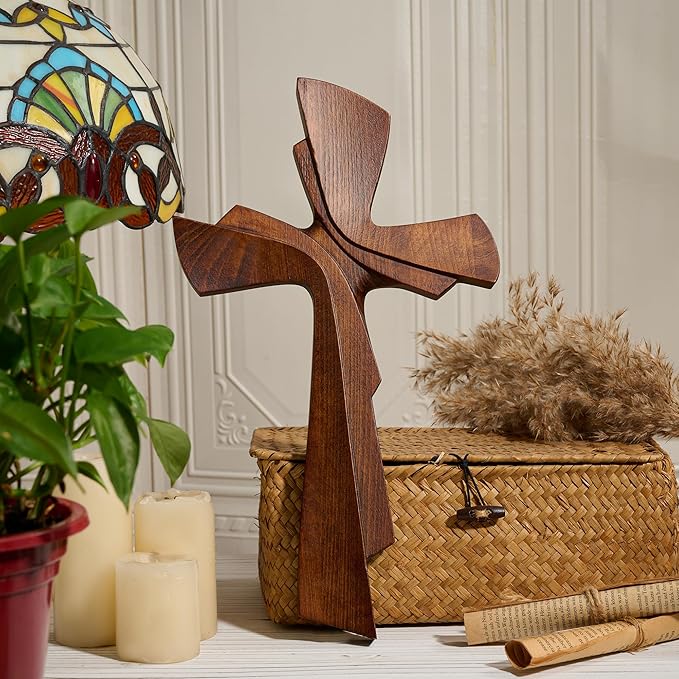 BGCarvedGrace Wooden Wall Cross Decor, Handcrafted Retro Religious Hanging Cross, Christian Home Wall Art Decoration(10 Inch)