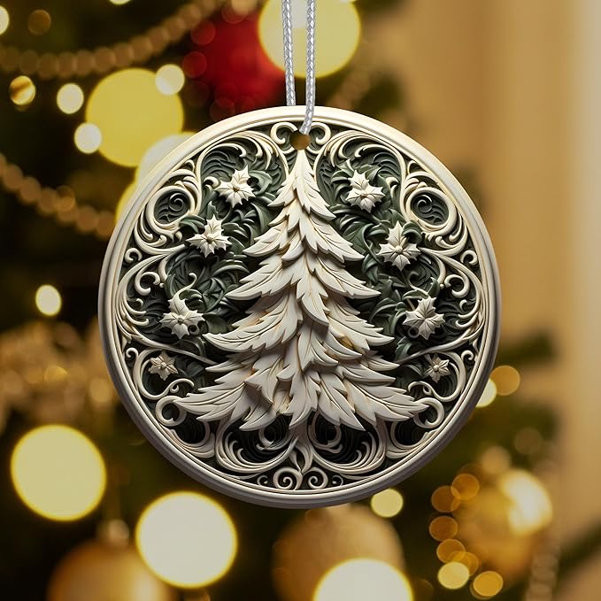 Jabihome Christmas Ornaments 2025, Exchange for Women, Men, Collectible Dated Year Ornaments for Tree, Unique Acrylic Suncatcher, Printed Stained Glass Effect Decor (Swirl Pine)