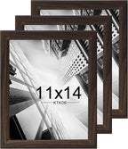 KTKDE 11x14 Picture Frame Set of 3,Walnut Wooden frames, Vertical & Horizontal Wall Hanging for Wall Display,Studio Gallery Photo Frame for Photos, Posters & Art Prints