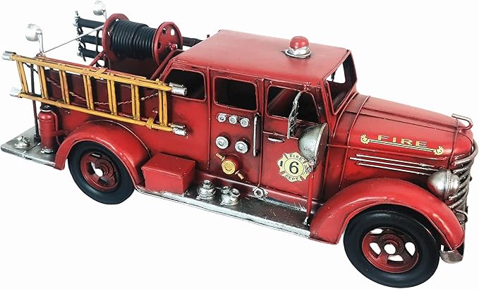 Truck Model Retro Fire Diecast Metal Miniature Vehicles Large Fire Fighting Truck Decor Home Antique Truck Decor Automotive Decor 16.4'' Long…