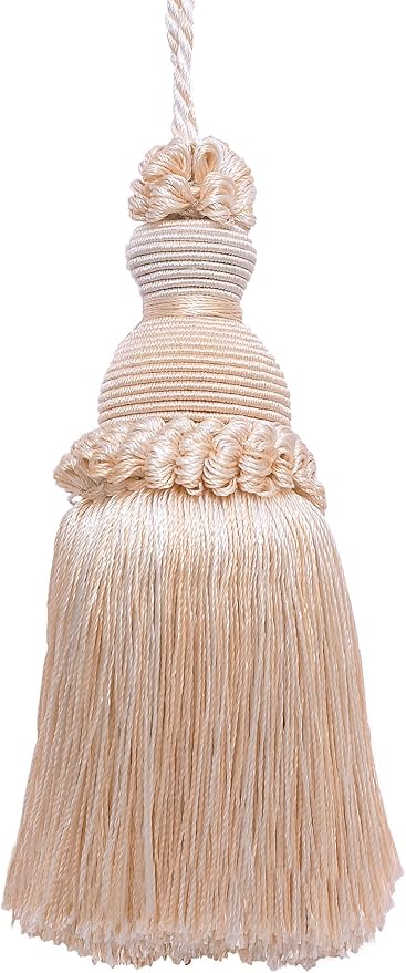 DÉCOPRO Beautiful Hand-Crafted 5" (12.5cm) Key Tassel, 3 1/2" (8.5cm) Loop # IKTJ, Seashell Ivory #5055 (White Ivory, Off White) Set of 10
