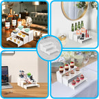 6 PCs Risers Display Stands 3 Tiers Desktop Acrylic Shelves Cake Dessert Holder Products Stand for Collectibles Shoes Jewels Pop Figure (White)