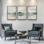 Framed Abstract Landscape Wall Art, Set of 3 Canvas Prints Paintings Artwork for Walls, Soft Blue and Green Nature Pictures for Living Room, Bedroom, Lounge, Dining Room Wall Decor 16x24 In
